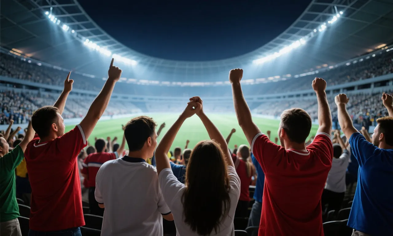 体育热爱者在现代球场庆祝的图像